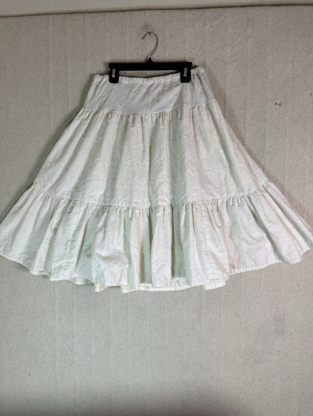 Vintage Cream Eyelet Lace Tiered Midi Skirt Cottagecore Prairie Boho  Folk S/M